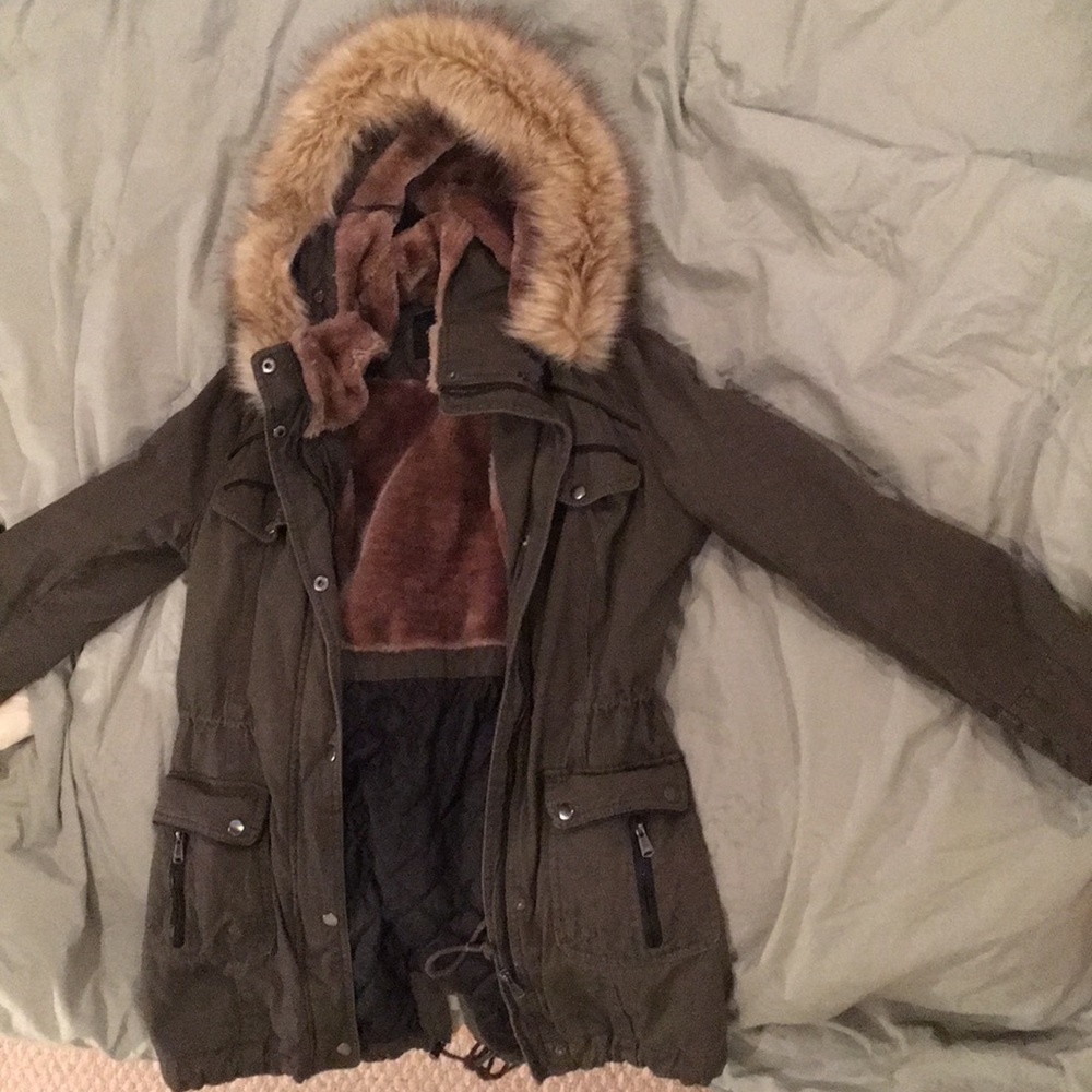 Olive Green Parka Winter Jacket Sz Small
